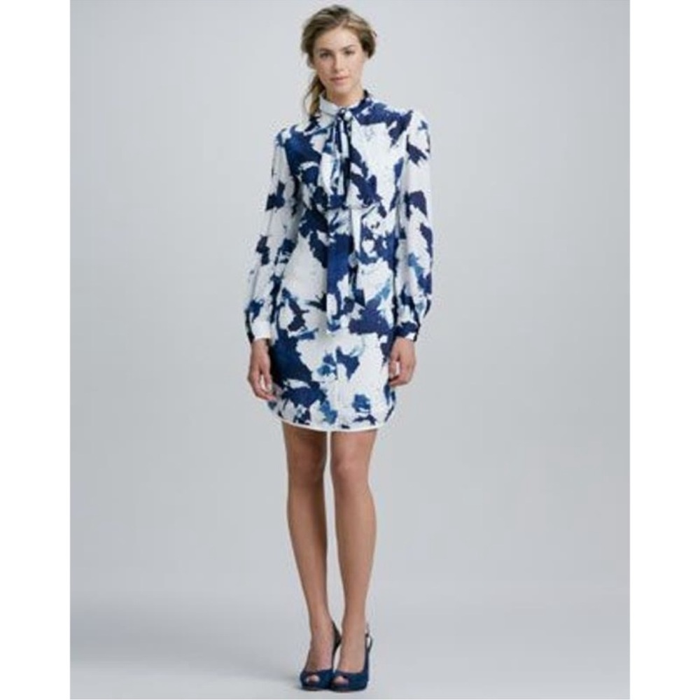 Troubadour Jabow Blue Silk Watercolor Print Dress 4
